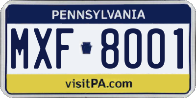 PA license plate MXF8001