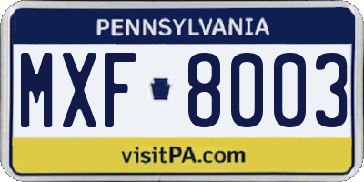 PA license plate MXF8003
