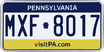 PA license plate MXF8017