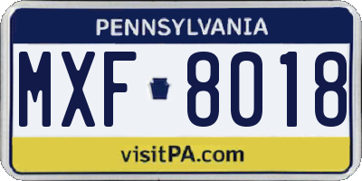 PA license plate MXF8018