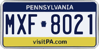 PA license plate MXF8021