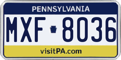 PA license plate MXF8036