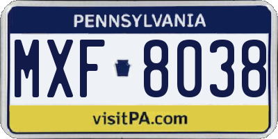 PA license plate MXF8038