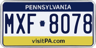 PA license plate MXF8078