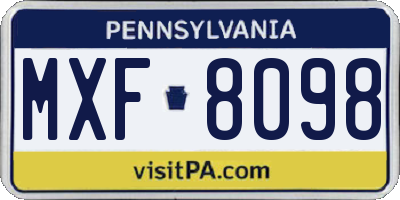PA license plate MXF8098