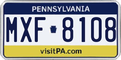 PA license plate MXF8108