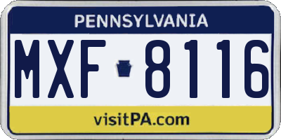 PA license plate MXF8116