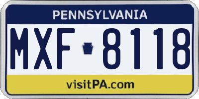 PA license plate MXF8118