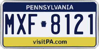 PA license plate MXF8121