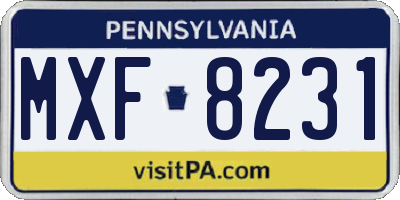 PA license plate MXF8231