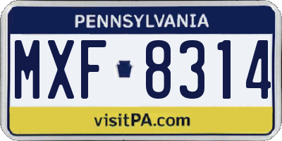 PA license plate MXF8314