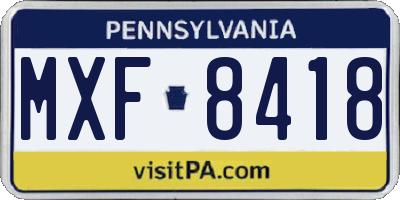 PA license plate MXF8418