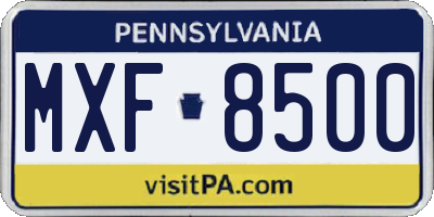 PA license plate MXF8500