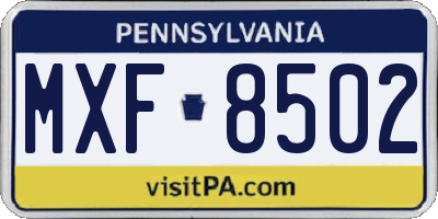 PA license plate MXF8502