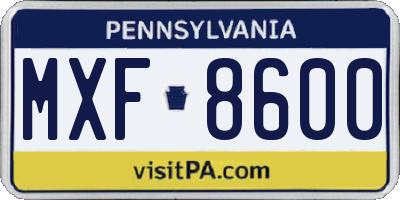 PA license plate MXF8600