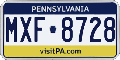PA license plate MXF8728