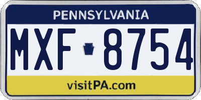 PA license plate MXF8754