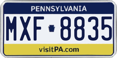 PA license plate MXF8835
