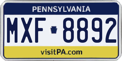 PA license plate MXF8892