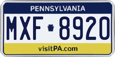 PA license plate MXF8920