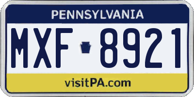 PA license plate MXF8921