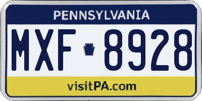 PA license plate MXF8928