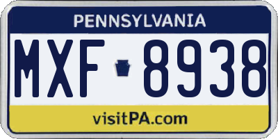PA license plate MXF8938