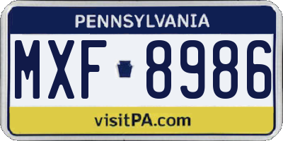 PA license plate MXF8986