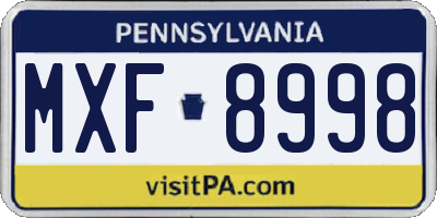 PA license plate MXF8998