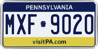 PA license plate MXF9020