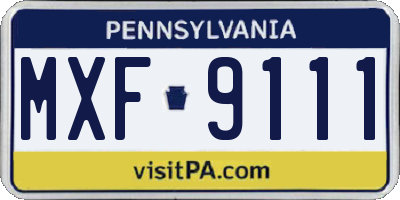PA license plate MXF9111