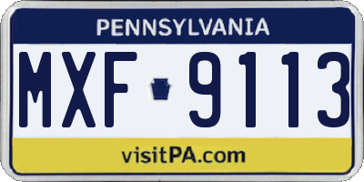 PA license plate MXF9113