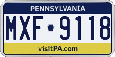 PA license plate MXF9118