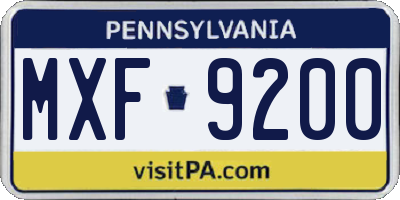 PA license plate MXF9200