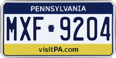 PA license plate MXF9204