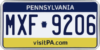 PA license plate MXF9206