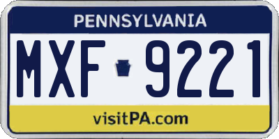 PA license plate MXF9221