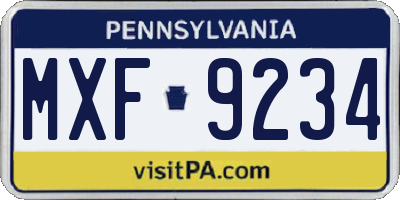 PA license plate MXF9234