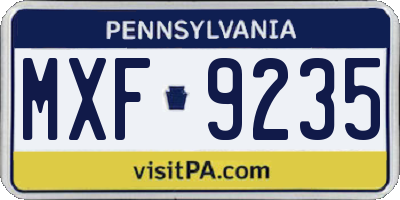 PA license plate MXF9235