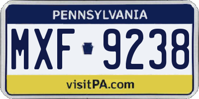 PA license plate MXF9238