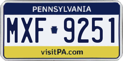 PA license plate MXF9251