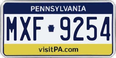 PA license plate MXF9254