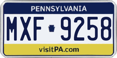 PA license plate MXF9258