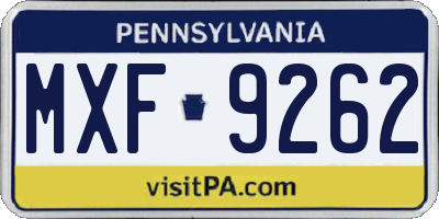 PA license plate MXF9262