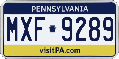 PA license plate MXF9289