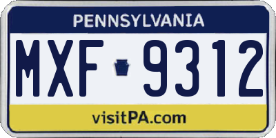 PA license plate MXF9312