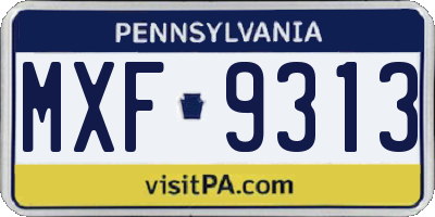 PA license plate MXF9313