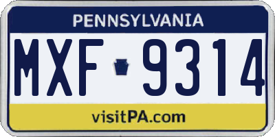 PA license plate MXF9314