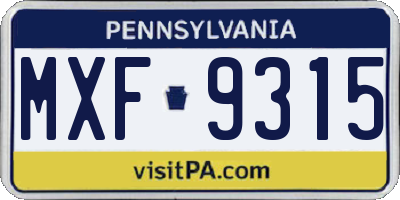 PA license plate MXF9315