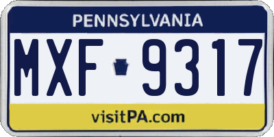 PA license plate MXF9317